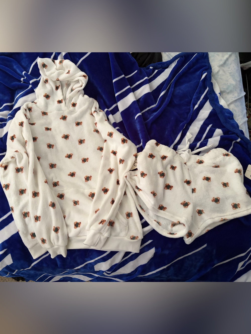 Orange Kiss White Plush Two-Piece with Brown and Green Floral Spots